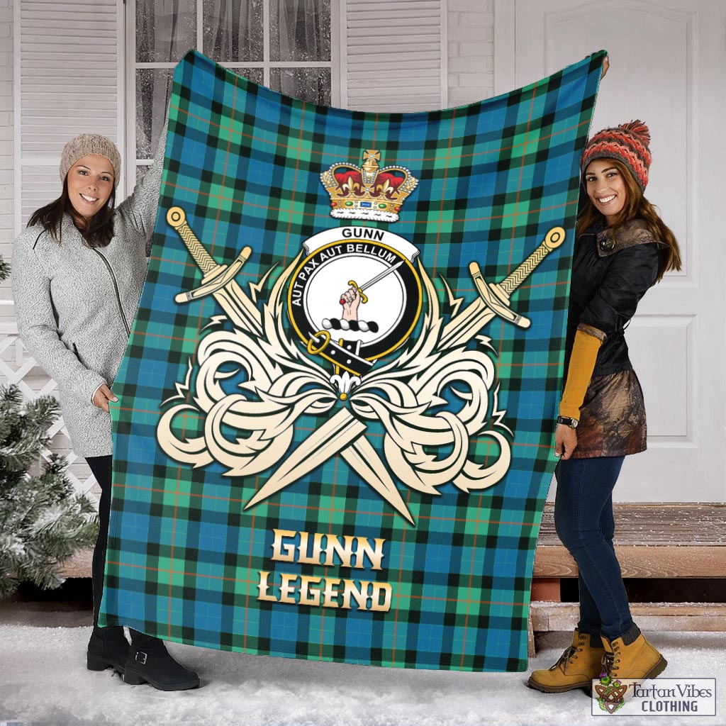 Tartan Vibes Clothing Gunn Ancient Tartan Blanket with Clan Crest and the Golden Sword of Courageous Legacy