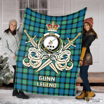 Gunn Ancient Tartan Blanket with Clan Crest and the Golden Sword of Courageous Legacy