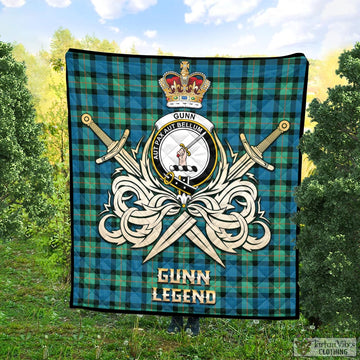 Gunn Ancient Tartan Quilt with Clan Crest and the Golden Sword of Courageous Legacy