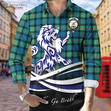 Gunn Ancient Tartan Long Sleeve Button Up Shirt with Alba Gu Brath Regal Lion Emblem