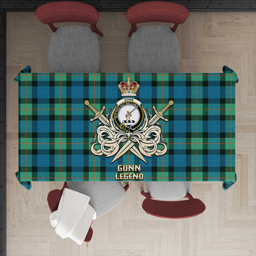 Gunn Ancient Tartan Tablecloth with Clan Crest and the Golden Sword of Courageous Legacy
