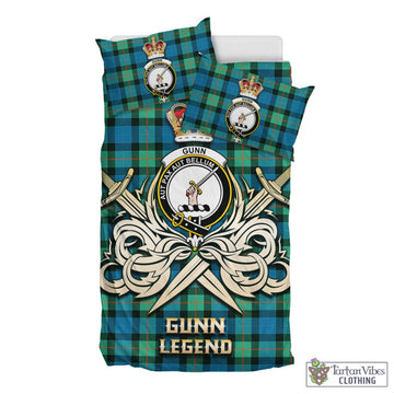 Gunn Ancient Tartan Bedding Set with Clan Crest and the Golden Sword of Courageous Legacy