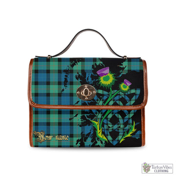 Gunn Ancient Tartan Waterproof Canvas Bag with Scotland Map and Thistle Celtic Accents