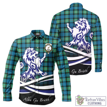 Gunn Ancient Tartan Long Sleeve Button Up Shirt with Alba Gu Brath Regal Lion Emblem
