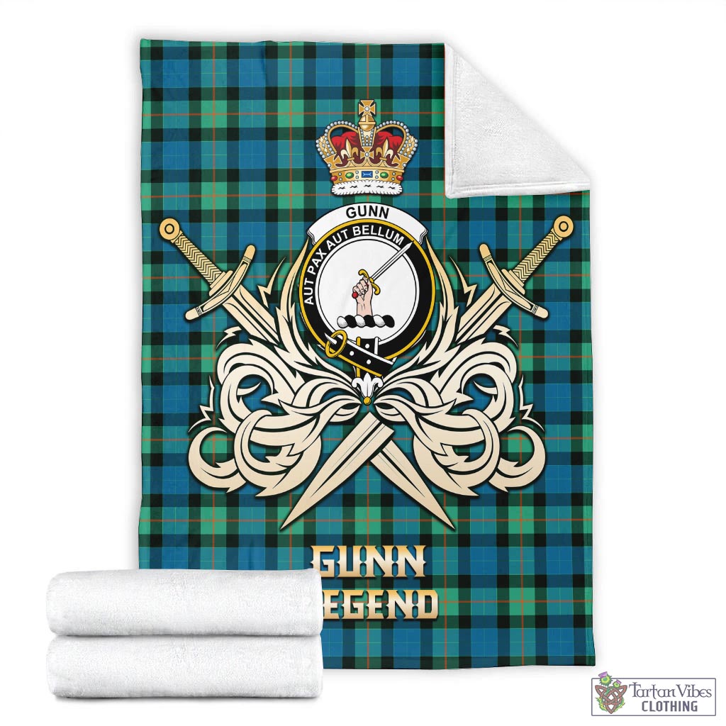 Tartan Vibes Clothing Gunn Ancient Tartan Blanket with Clan Crest and the Golden Sword of Courageous Legacy