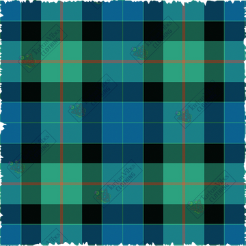 Gunn Ancient Tartan Plaid pattern with blue, green, and black colors on a white background