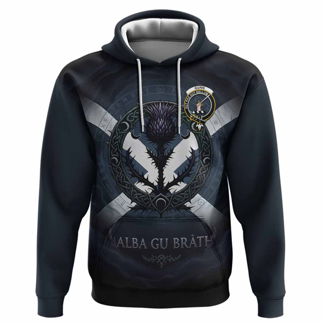 Gunn Clan Crest Hoodie with Celtic Knot Thistle and Saltire