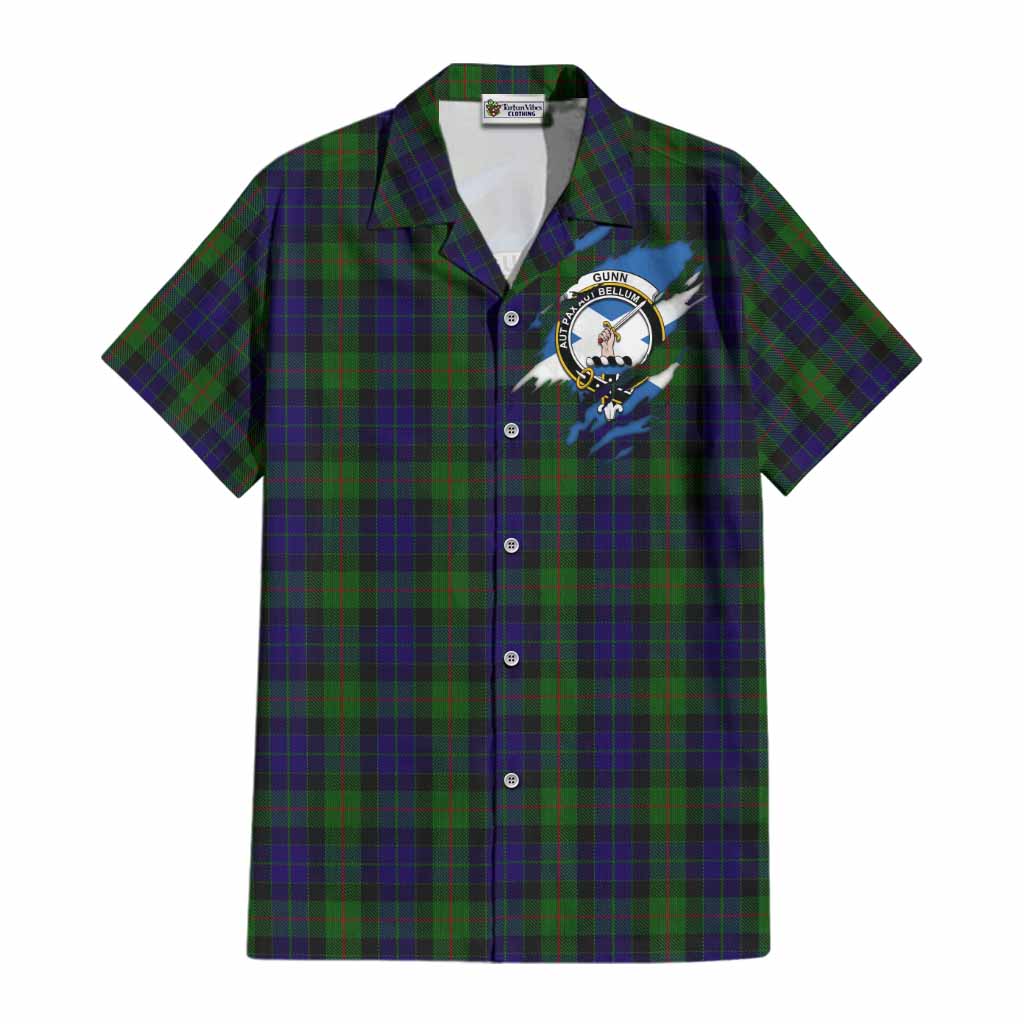 Gunn Clan Crest In Me Tartan Cotton Hawaiian Shirt Scotland Flag Style