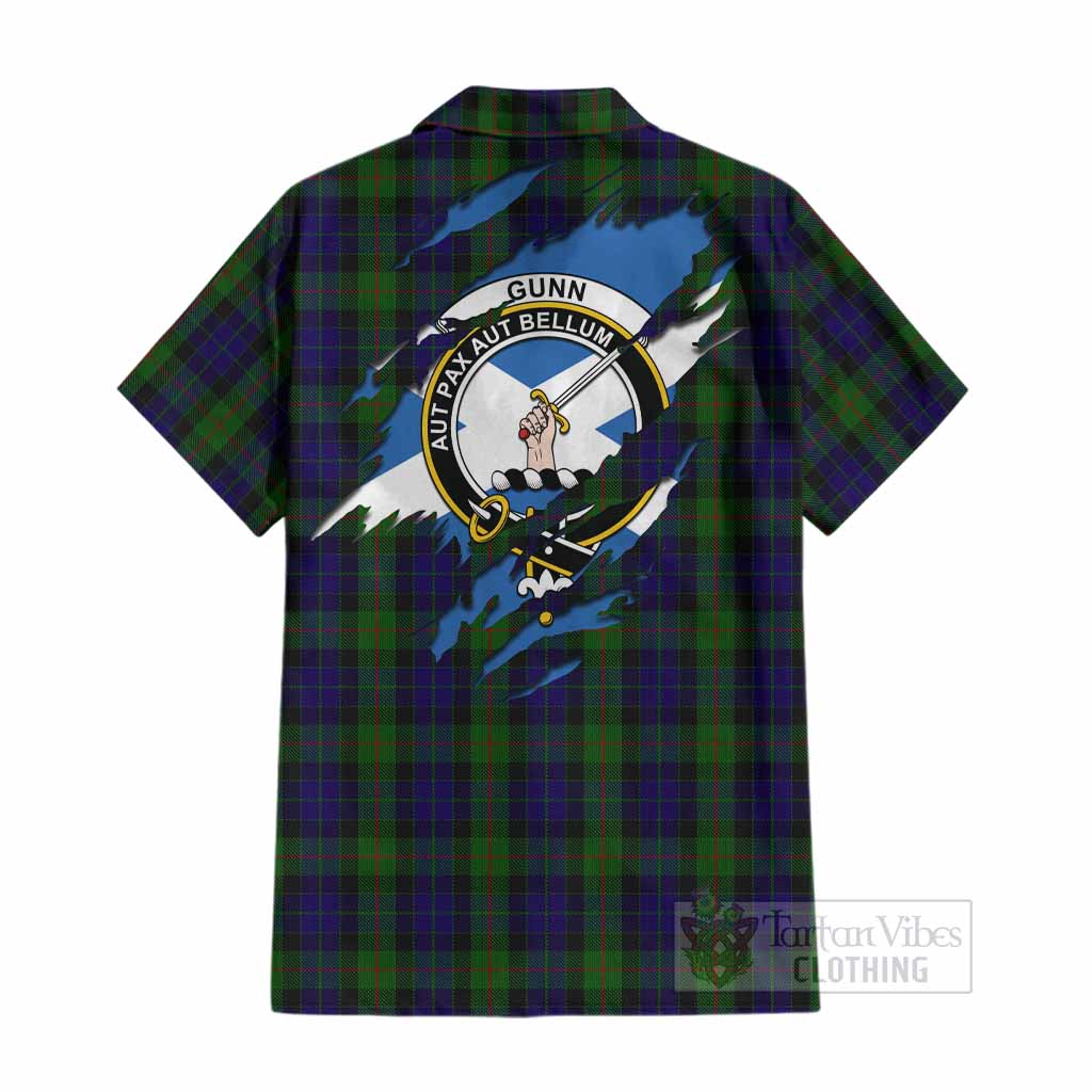 Gunn Clan Crest In Me Tartan Cotton Hawaiian Shirt Scotland Flag Style