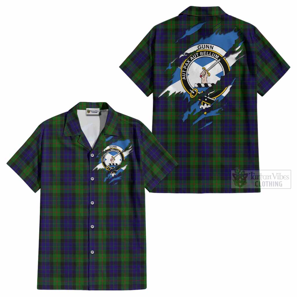 Gunn Clan Crest In Me Tartan Cotton Hawaiian Shirt Scotland Flag Style