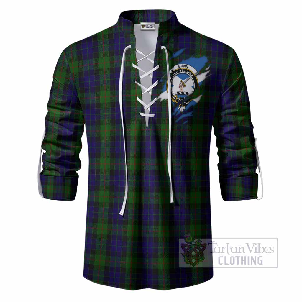 Gunn Clan Crest In Me Tartan Ghillie Shirt Scotland Flag Style