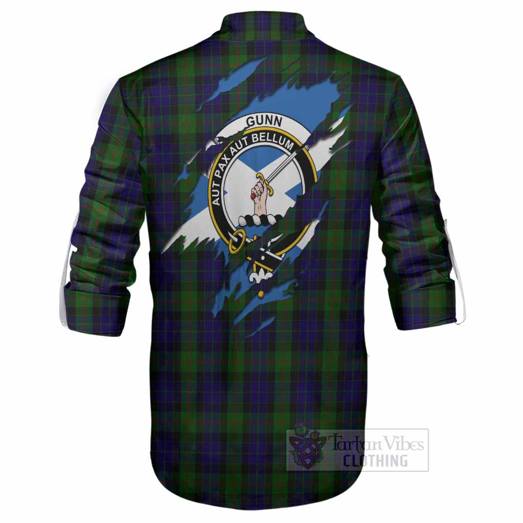 Gunn Clan Crest In Me Tartan Ghillie Shirt Scotland Flag Style