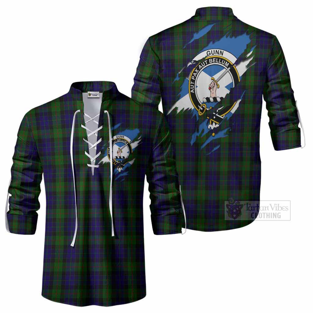 Gunn Clan Crest In Me Tartan Ghillie Shirt Scotland Flag Style