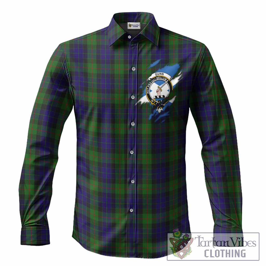 Gunn Clan Crest In Me Tartan Long Sleeve Button Shirts Scotland Flag Style