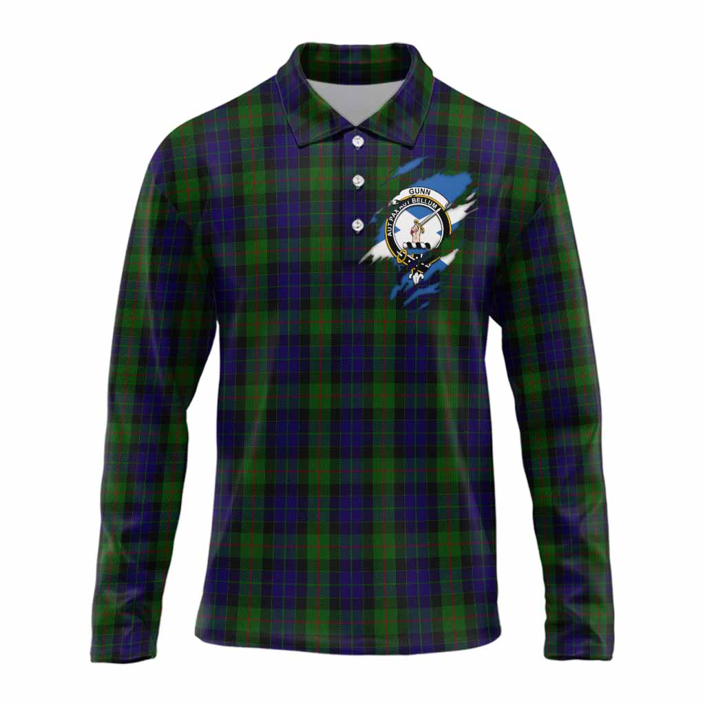 Gunn Clan Crest In Me Tartan Long Sleeve Polo Shirt Scotland Flag Style