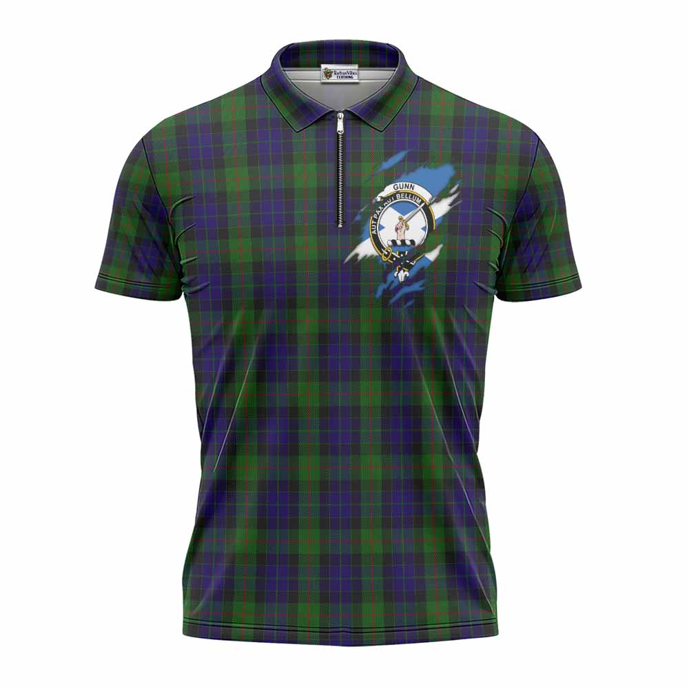 Gunn Clan Crest In Me Tartan Zipper Polo Shirt Scotland Flag Style