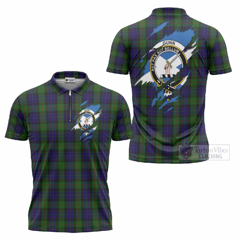 Gunn Clan Crest In Me Tartan Zipper Polo Shirt Scotland Flag Style