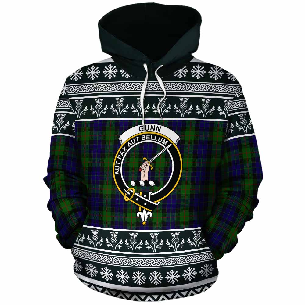 Gunn Clan Tartan Christmas Cotton Hoodie with Family Crest - Tartan Vibes Clothing