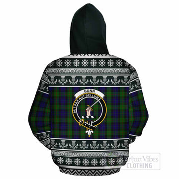Gunn Clan Tartan Christmas Cotton Hoodie with Family Crest