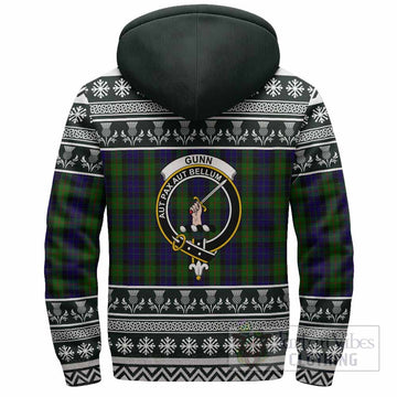 Gunn Clan Tartan Christmas Fleece Hoodie with Family Crest