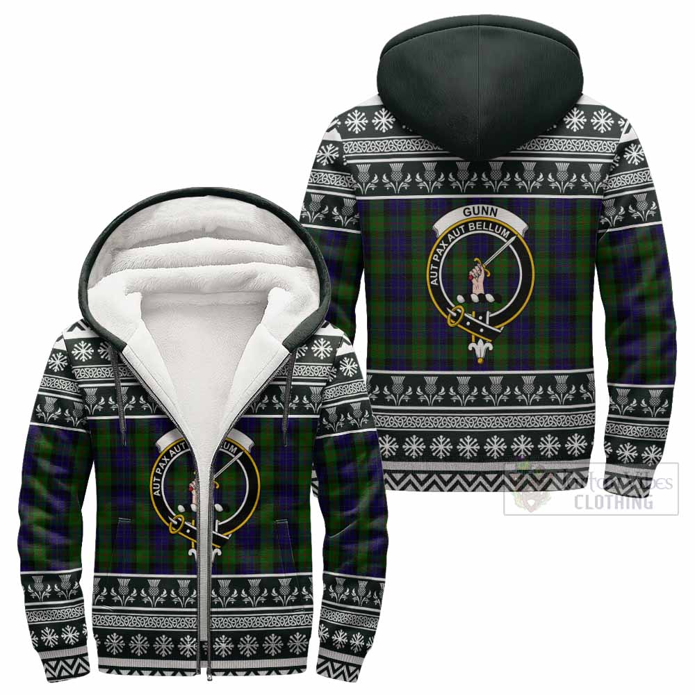 Gunn Clan Tartan Christmas Fleece Hoodie with Family Crest - Tartan Vibes Clothing