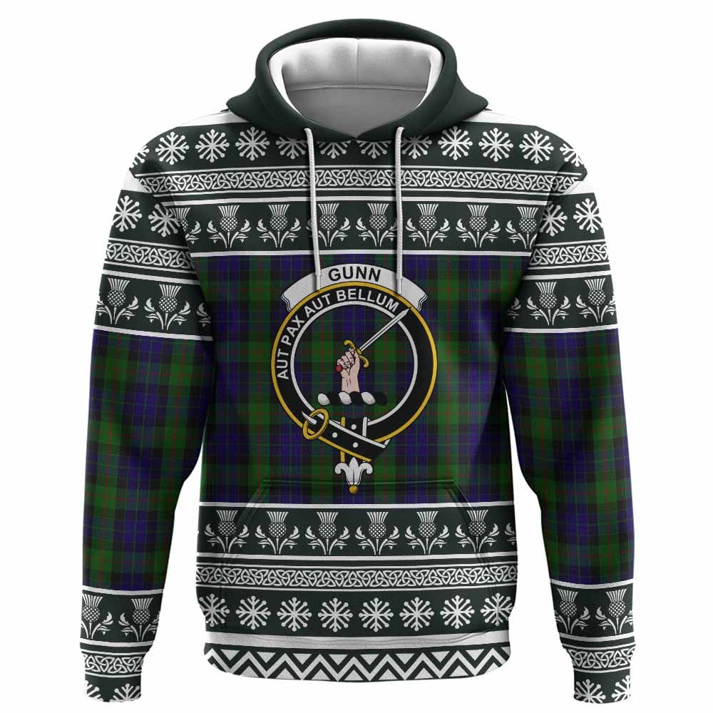 Gunn Clan Tartan Christmas Hoodie with Family Crest - Tartan Vibes Clothing