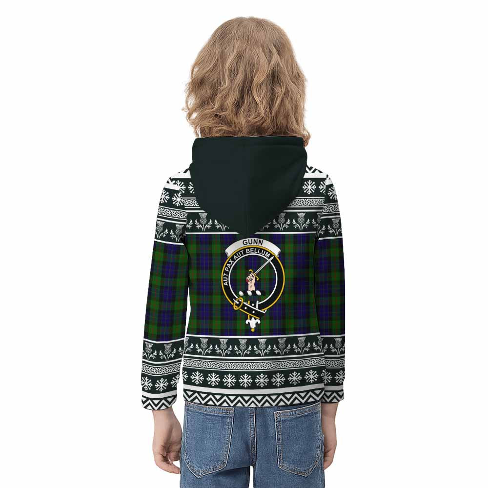 Gunn Clan Tartan Christmas Kid Hoodie with Family Crest - Tartan Vibes Clothing