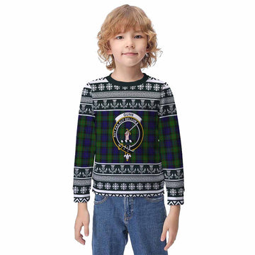 Gunn Clan Tartan Christmas Kid Ugly Sweatshirt with Family Crest