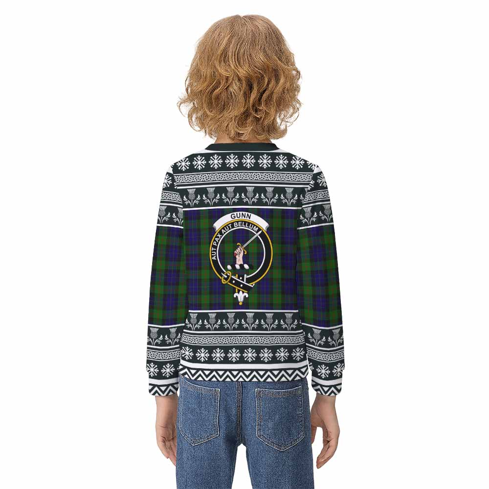 Gunn Clan Tartan Christmas Kid Ugly Sweatshirt with Family Crest - Tartan Vibes Clothing