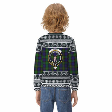 Gunn Clan Tartan Christmas Kid Ugly Sweatshirt with Family Crest