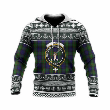 Gunn Clan Tartan Christmas Knitted Hoodie with Family Crest