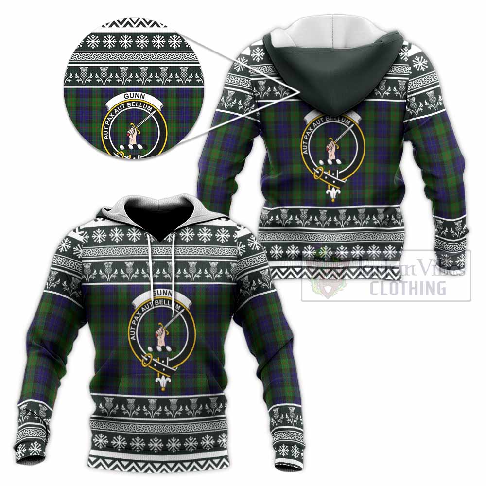 Gunn Clan Tartan Christmas Knitted Hoodie with Family Crest - Tartan Vibes Clothing