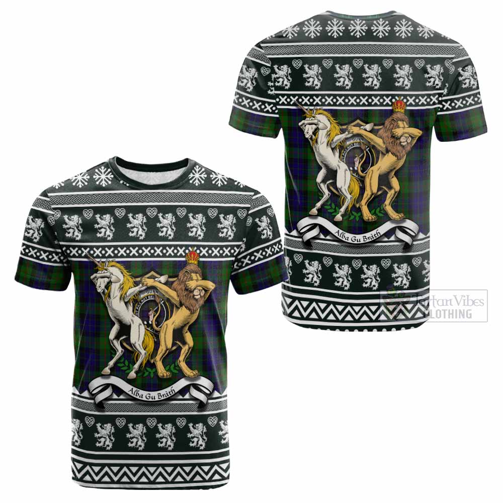 Gunn Clan Tartan Crest Christmas Cotton T-shirt Coat of Arms Funny Style - Tartan Vibes Clothing