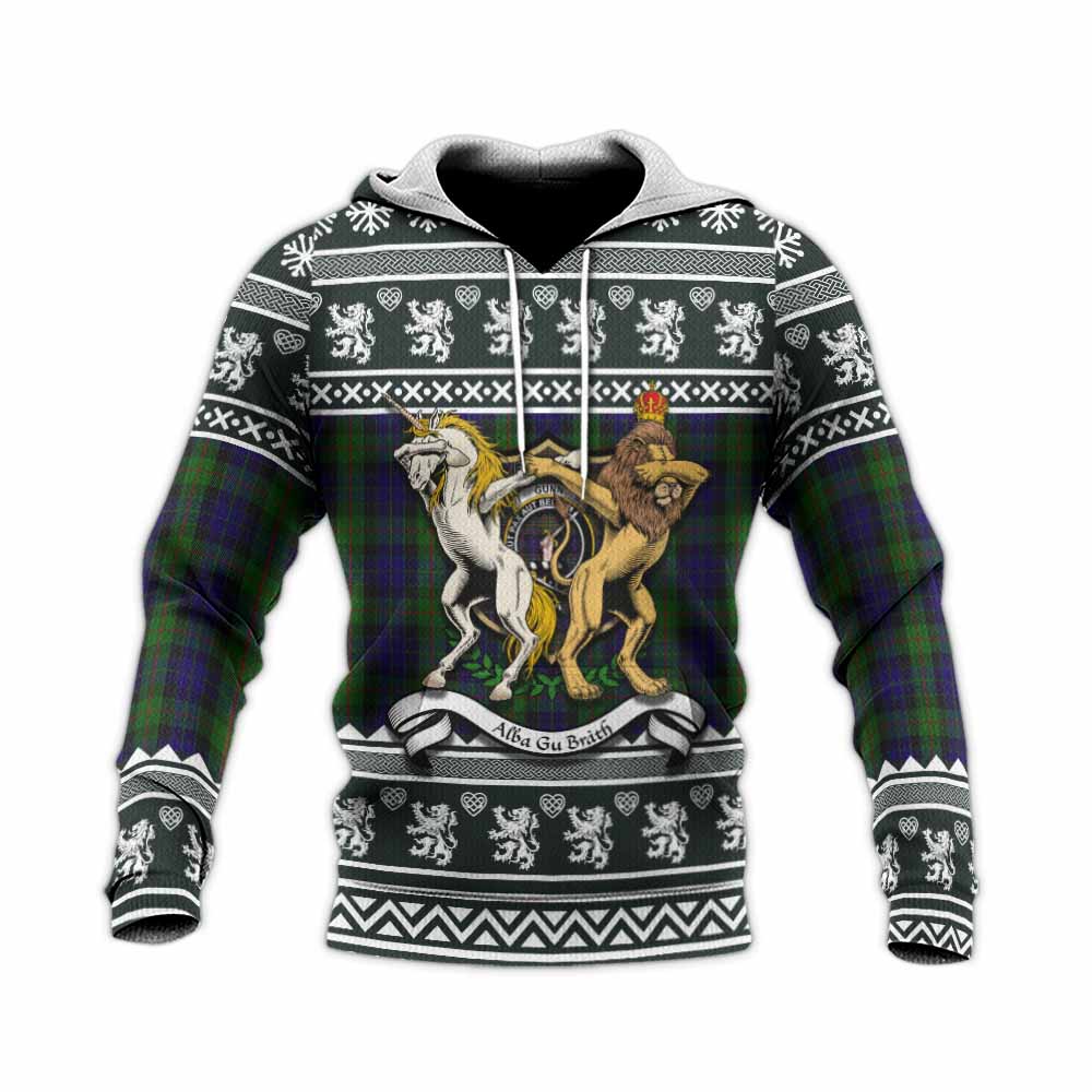 Gunn Clan Tartan Crest Christmas Knitted Hoodie Coat of Arms Funny Style - Tartan Vibes Clothing