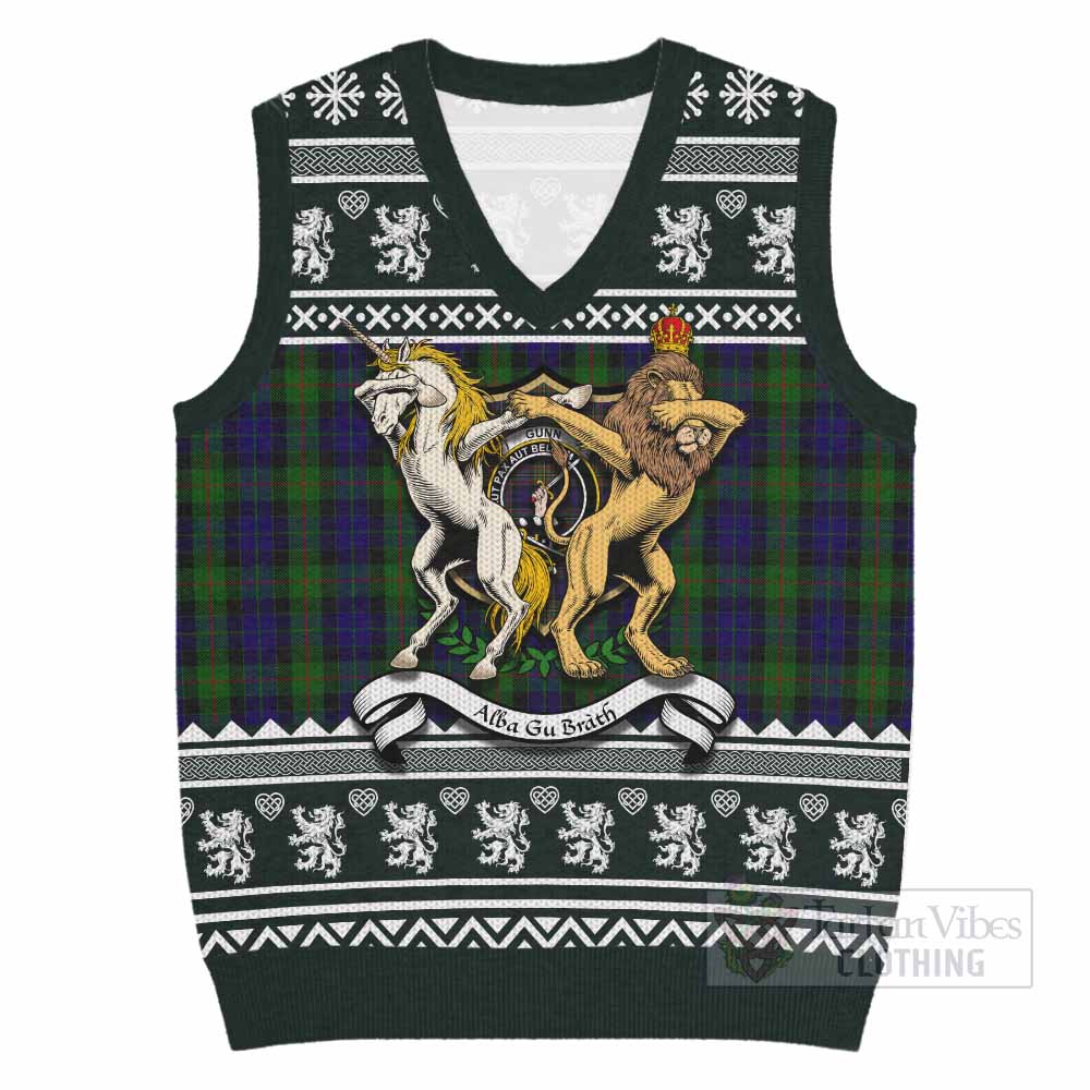 Gunn Clan Tartan Crest Christmas Knitted V-Neck Vest Coat of Arms Funny Style - Tartan Vibes Clothing