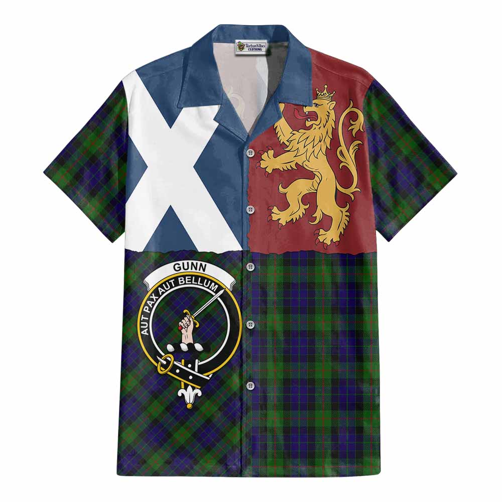 Gunn Crest Tartan Cotton Hawaiian Shirt with Lion Rampant Saltire Style - Tartan Vibes Clothing