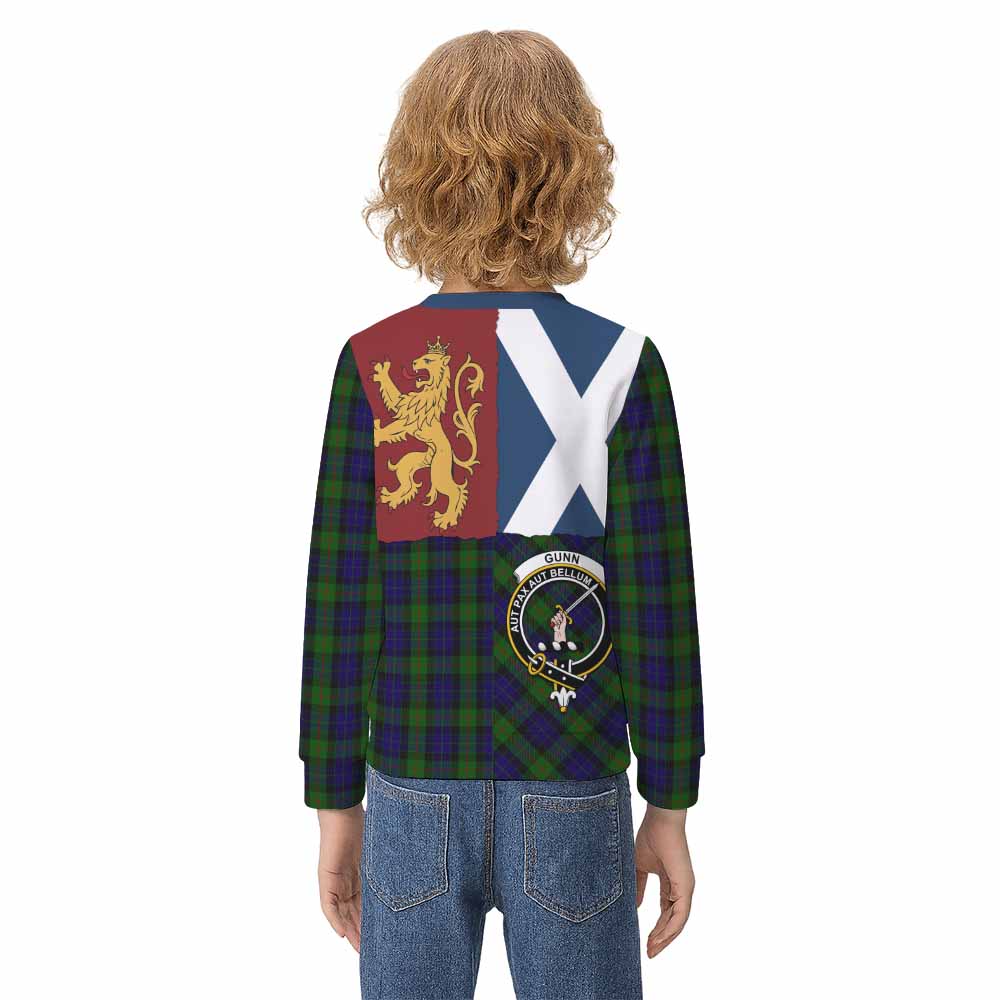 Gunn Crest Tartan Kid Knitted Sweatshirt with Lion Rampant Saltire Style - Tartan Vibes Clothing