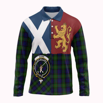 Gunn Crest Tartan Long Sleeve Polo Shirt with Lion Rampant Saltire Style