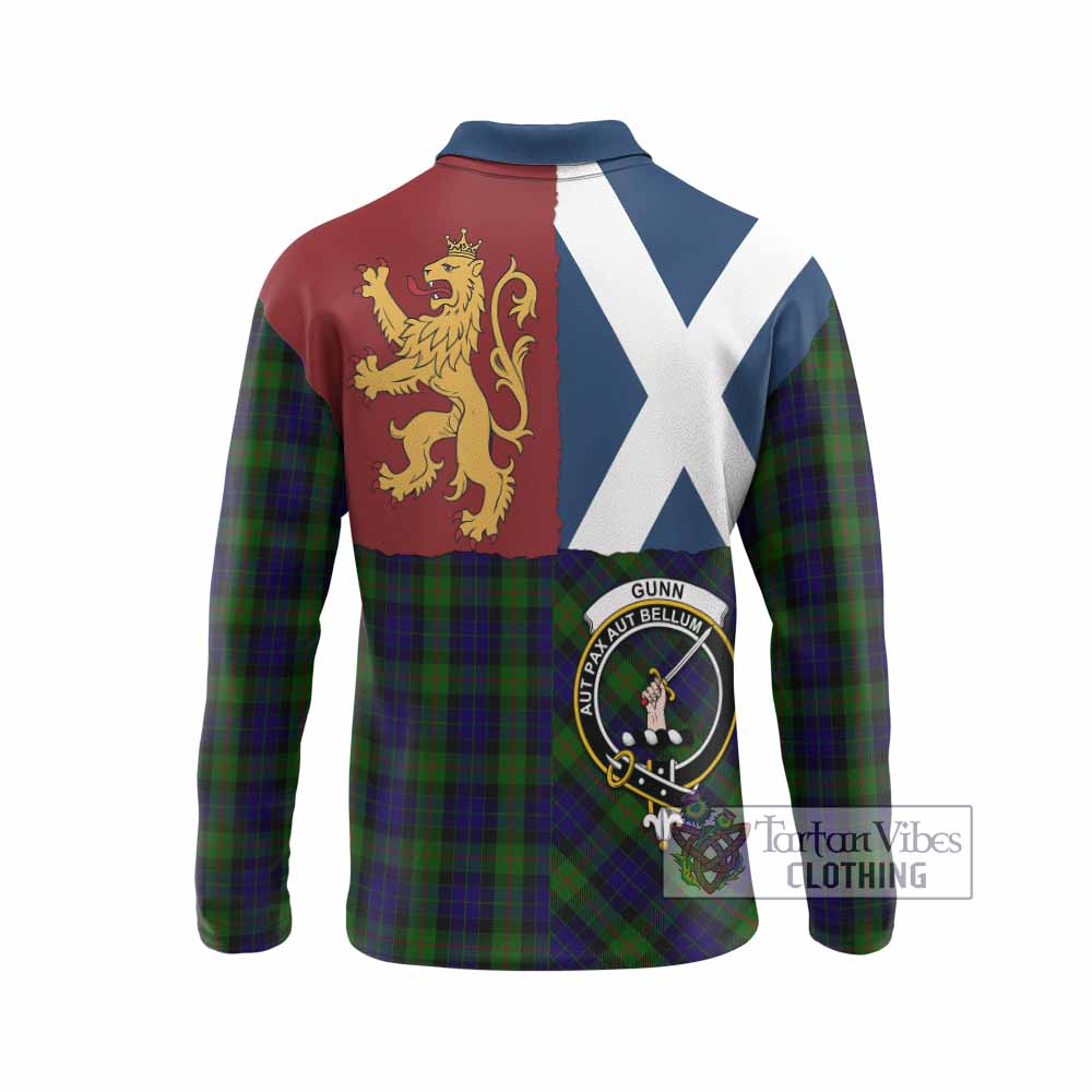 Gunn Crest Tartan Long Sleeve Polo Shirt with Lion Rampant Saltire Style