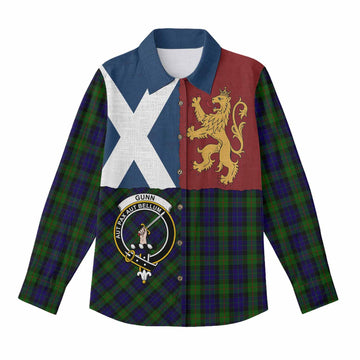 Gunn Crest Tartan Women Casual Shirt with Lion Rampant Saltire Style