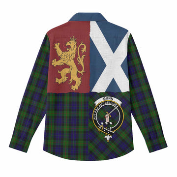 Gunn Crest Tartan Women Casual Shirt with Lion Rampant Saltire Style