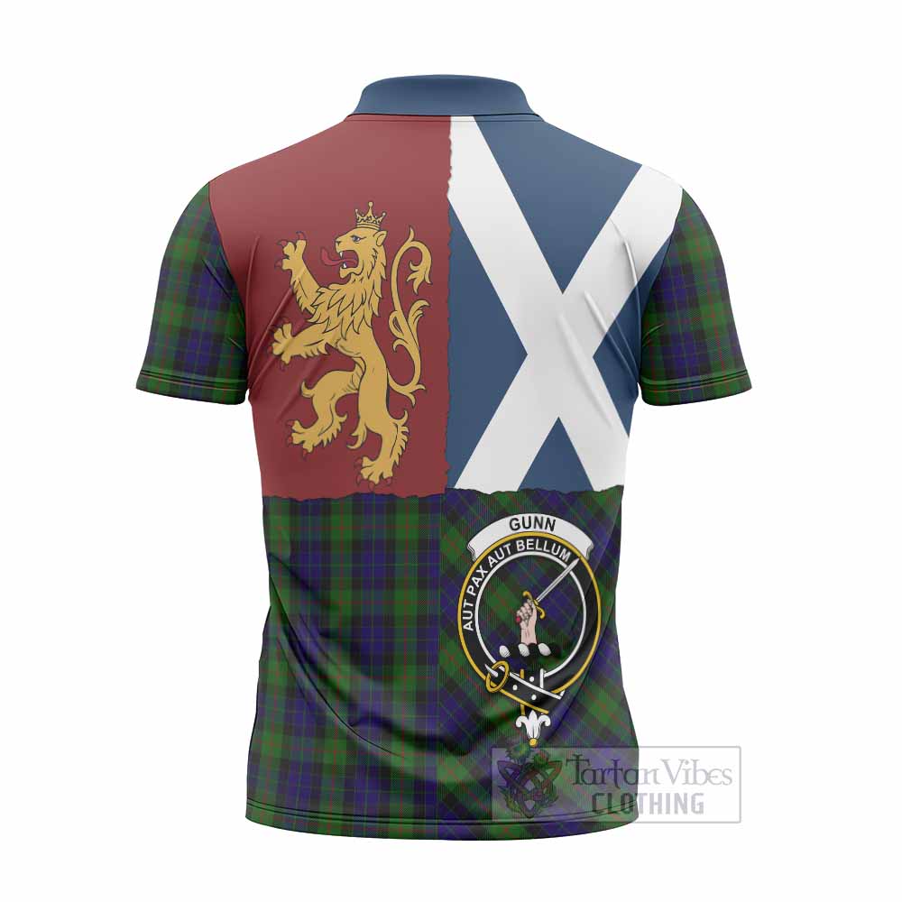 Gunn Crest Tartan Zipper Polo Shirt with Lion Rampant Saltire Style