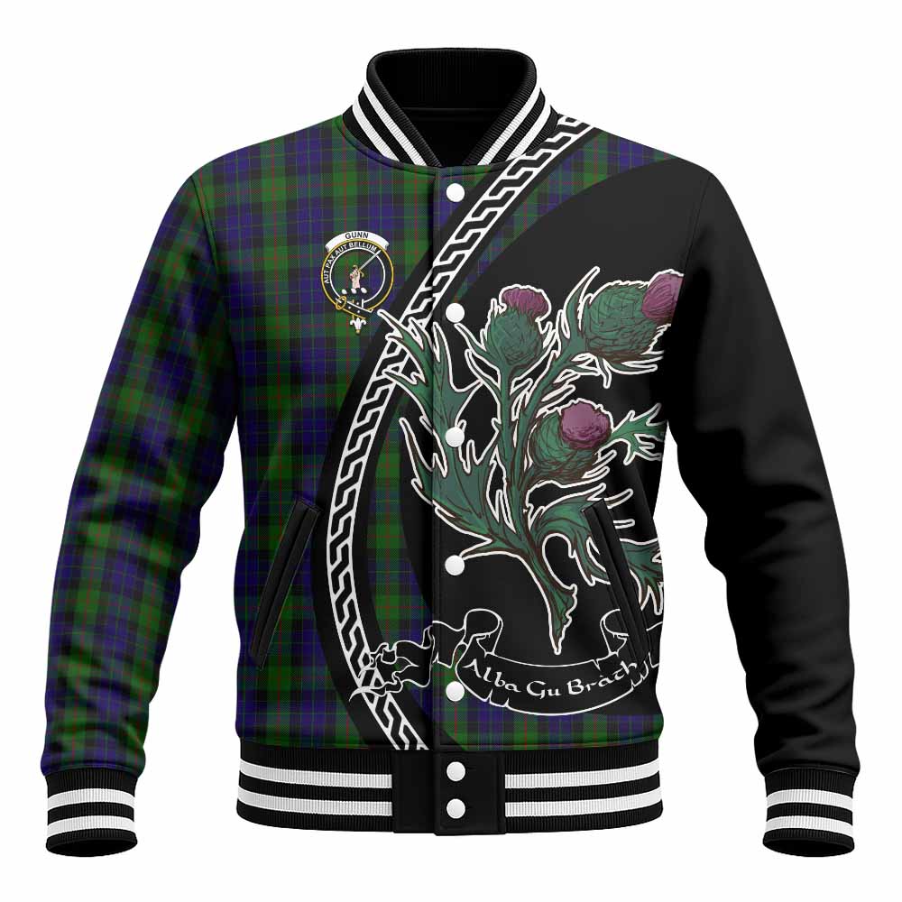 Gunn Family Crest Tartan Baseball Jacket Alba Thistle Inspired - Tartan Vibes Clothing