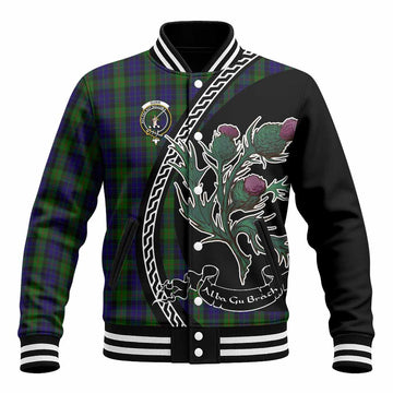 Gunn Family Crest Tartan Baseball Jacket Alba Thistle Inspired