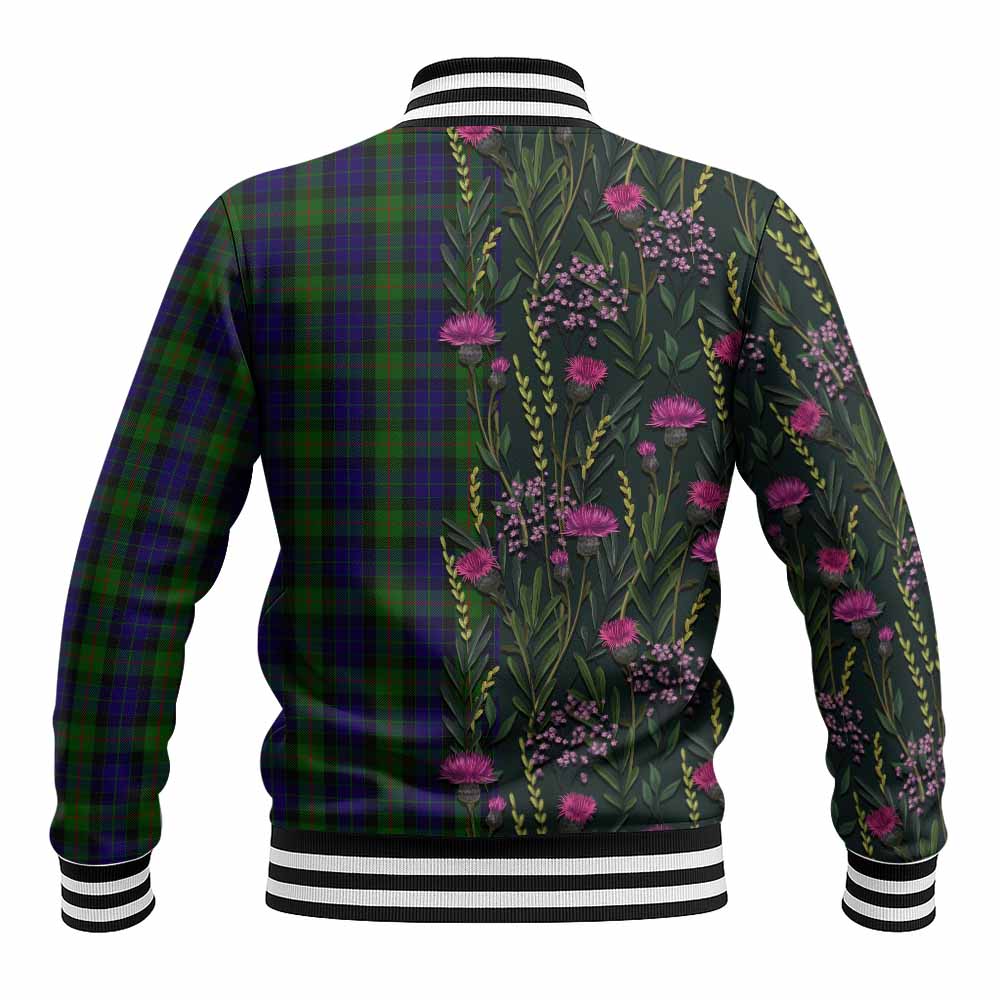 Gunn Family Crest Tartan Baseball Jacket Scottish Thistle Flower Pattern Half Style - Tartan Vibes Clothing