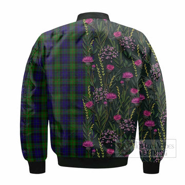 Gunn Family Crest Tartan Bomber Jacket Scottish Thistle Flower Pattern Half Style