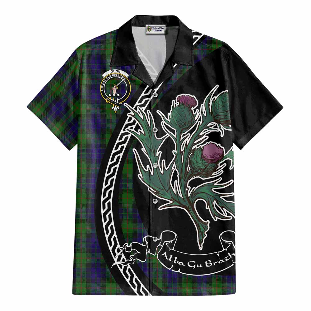 Gunn Family Crest Tartan Cotton Hawaiian Shirt Alba Thistle Inspired - Tartan Vibes Clothing