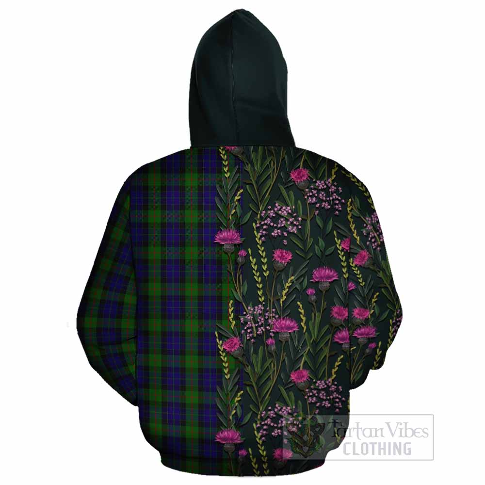 Gunn Family Crest Tartan Cotton Hoodie Scottish Thistle Flower Pattern Half Style - Tartan Vibes Clothing