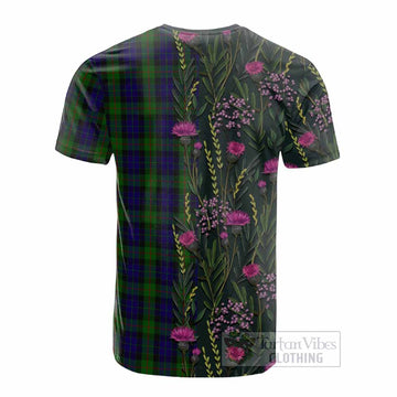 Gunn Family Crest Tartan Cotton T-shirt Scottish Thistle Flower Pattern Half Style - Tartan Vibes Clothing