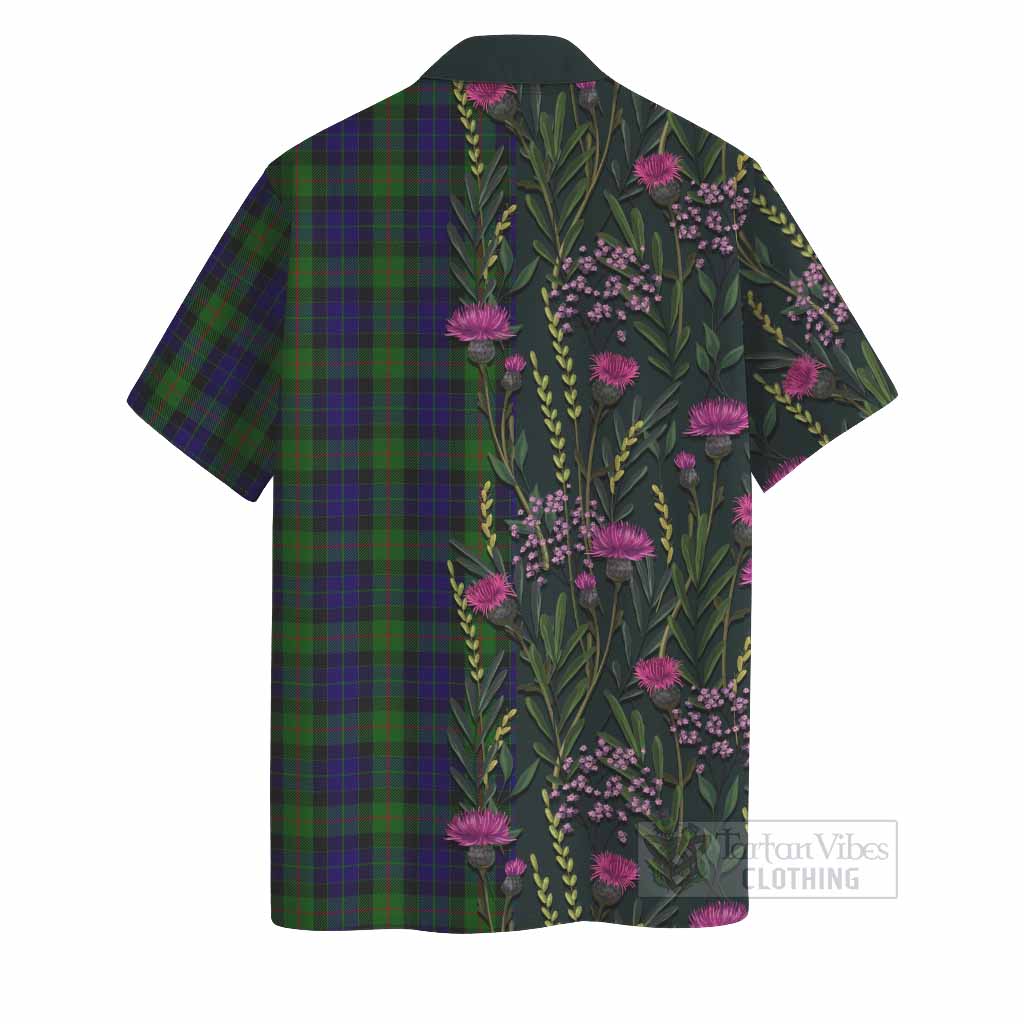 Gunn Family Crest Tartan Hawaiian Shirt Scottish Thistle Flower Pattern Half Style - Tartan Vibes Clothing